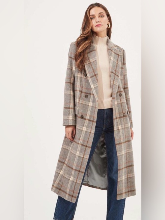 Astr Jackets & Blazers - ASTR THE LABEL RAQUEL TRENCH COAT IN GREY AND BROWN PLAID